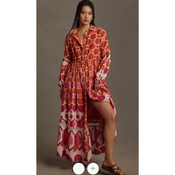 Anthropologie Dresses & Skirts - Anthropologie The Eleanora Long-Sleeve Maxi Shirt Cotton Silk Dress Size XL NEW